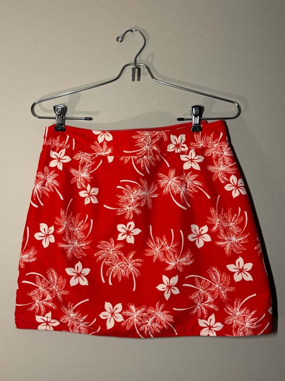 St. John's Bay Red Tropical Palm Tree Hibiscus Print Wrap Skirt Size Small